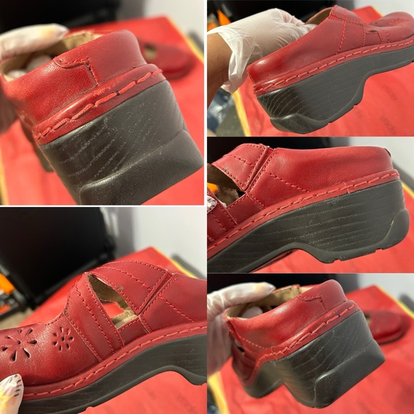 Klogs Red Leather Upper Floral Cutout Slip On Mary Janes Size 8M - “Sander” - Picture 4 of 16